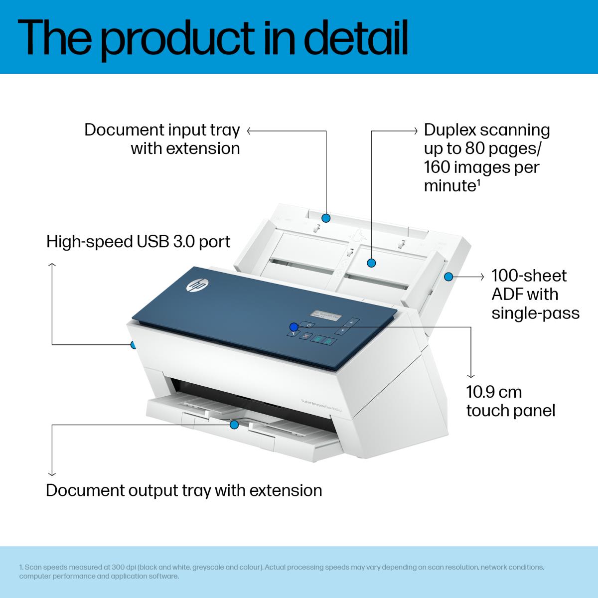 ScanJet Enterprise Flow 9000 s1 - Document scanner - CMOS / CIS - Duplex - A3/Ledger - 600 dpi x 600 dpi - up to 80 ppm (mono) / up to 80 ppm (colour) - ADF (100 sheets) - up to 30000 scans per day - USB 3.0 thumbnail