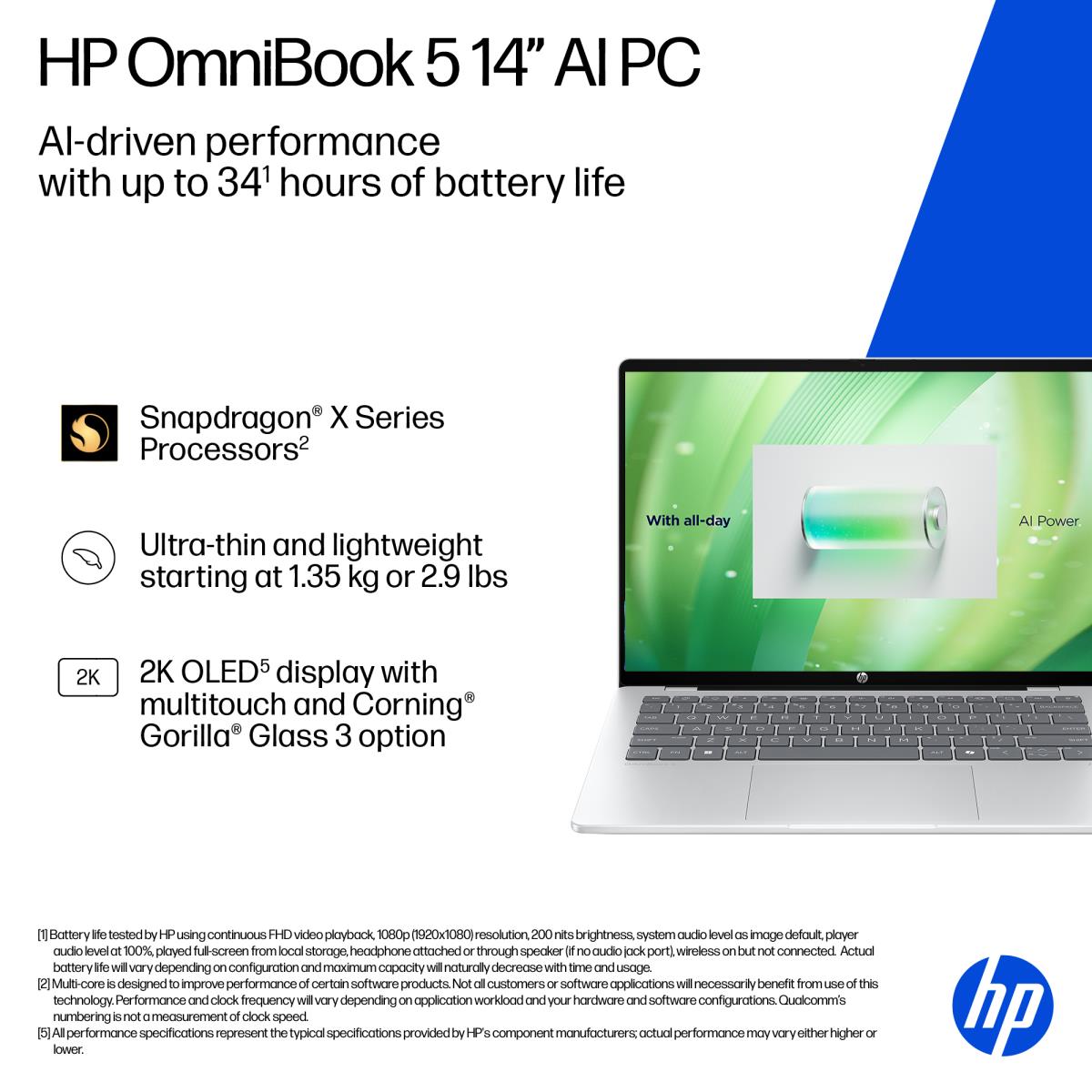 OmniBook 5 Next Gen AI 14-he0001na Qualcomm Snapdragon X1-26-100 16GB RAM 512GB SSD 14 2K Windows 11 Home Copilot+ Laptop - Silver - C0BS9EA#ABU thumbnail