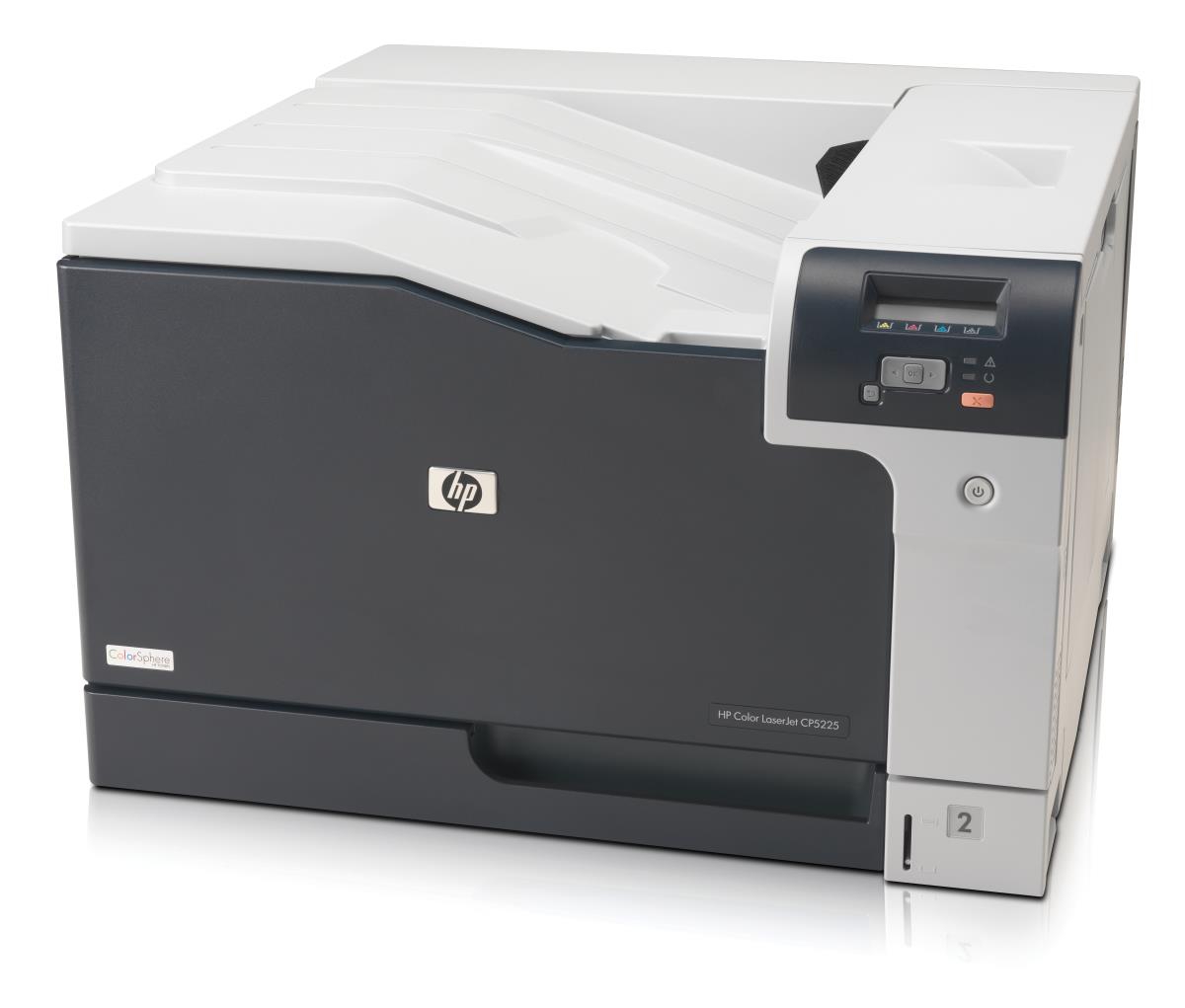 Color LaserJet Pro CP5225n, print, 20ppm mono & colour, A4, A3, 600x600dpi, 192MB, 100 sheet multi purpose paper tray, 250 sheet paper tray, hi-speed USB 2.0, fast ethernet 10/100Base-TX, one year warranty thumbnail