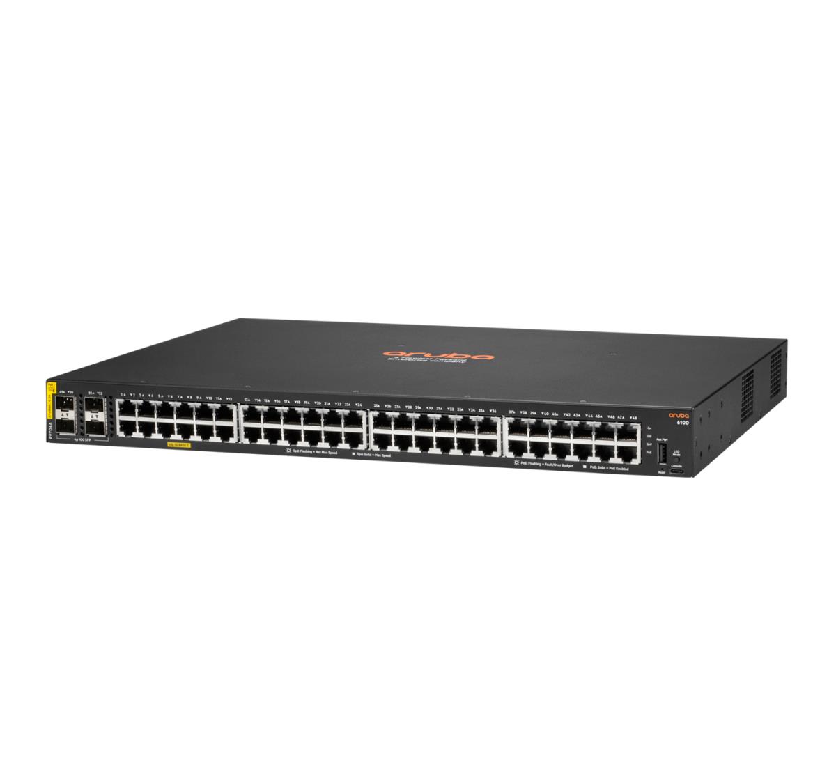 EU Product - E - Aruba Networking CX 6100 48G Class4 PoE 4SFP+ 740W Switch - Switch - L3 - managed - 48 x 10/100/1000 (PoE+) + 4 x 1 Gigabit/10 Gigabit SFP+ (Uplink) Seite-zu-Seite-Luftstrom an Rack montierbar wandmontierbar PoE+ (740 W) thumbnail