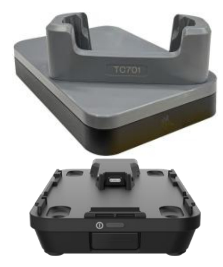 Ethernet ShareCradle to charge one TC701 device. Sold Separately, USB-C Cable (CBL-EC5X-USBC3A-01), Country-specific 45W Power Supply Adaptor. thumbnail