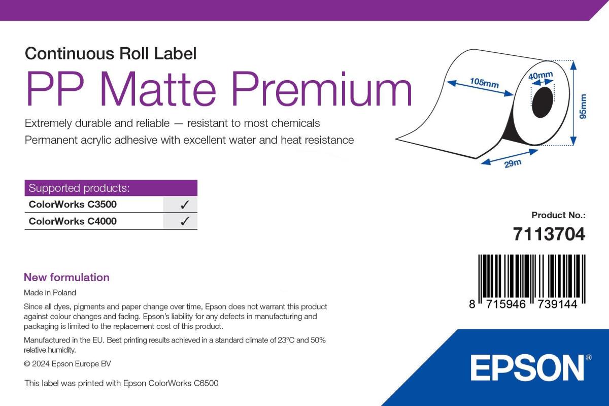 EU Product - PP Matte Premium, Continuous, Synthetic, 29 m, W 105mm, label roll thumbnail