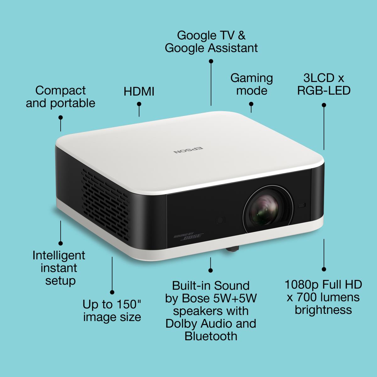 Lifestudio Pop EF-61W - 3LCD projector - portable - 700 lumens (white) - 700 lumens (colour) - Full HD (1920 x 1080) - 16:9 - 1080p - 802.11a/b/g/n/ac wireless / Bluetooth - diamond white thumbnail