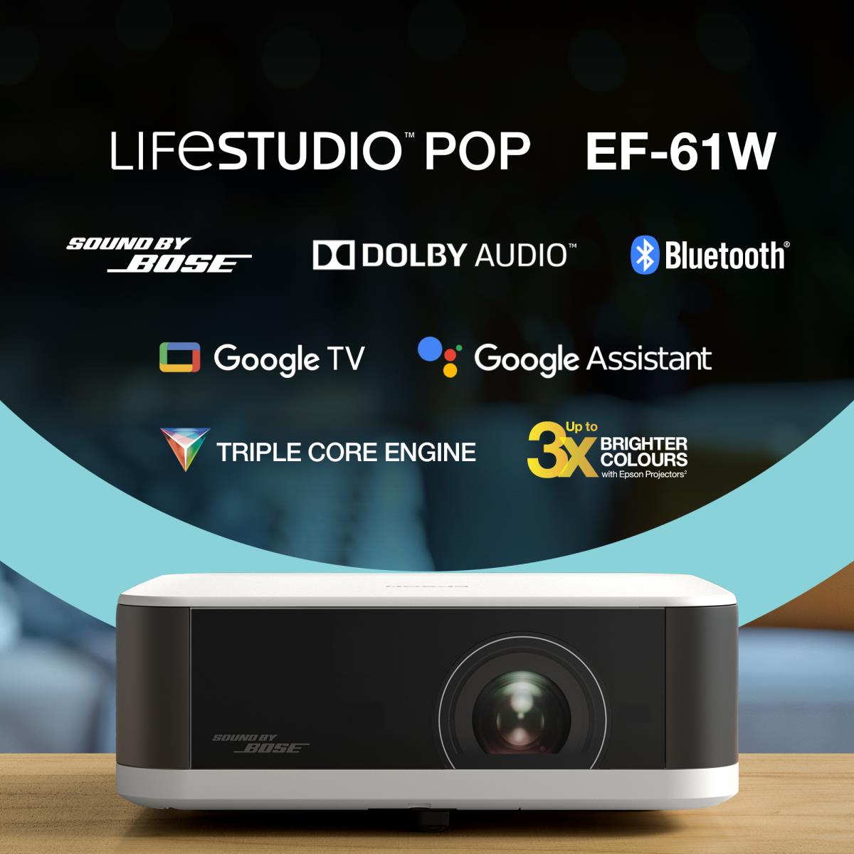 Lifestudio Pop EF-61W - 3LCD projector - portable - 700 lumens (white) - 700 lumens (colour) - Full HD (1920 x 1080) - 16:9 - 1080p - 802.11a/b/g/n/ac wireless / Bluetooth - diamond white thumbnail