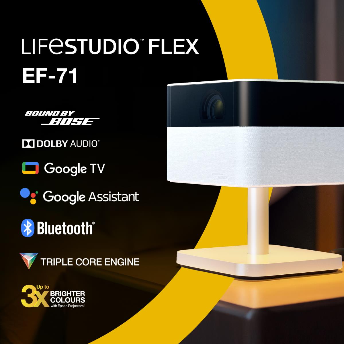 Lifestudio Flex EF-71 - 3LCD projector - 700 lumens (white) - 700 lumens (colour) - 16:9 - 1080p - 802.11a/b/g/n/ac wireless / Bluetooth - diamond white thumbnail