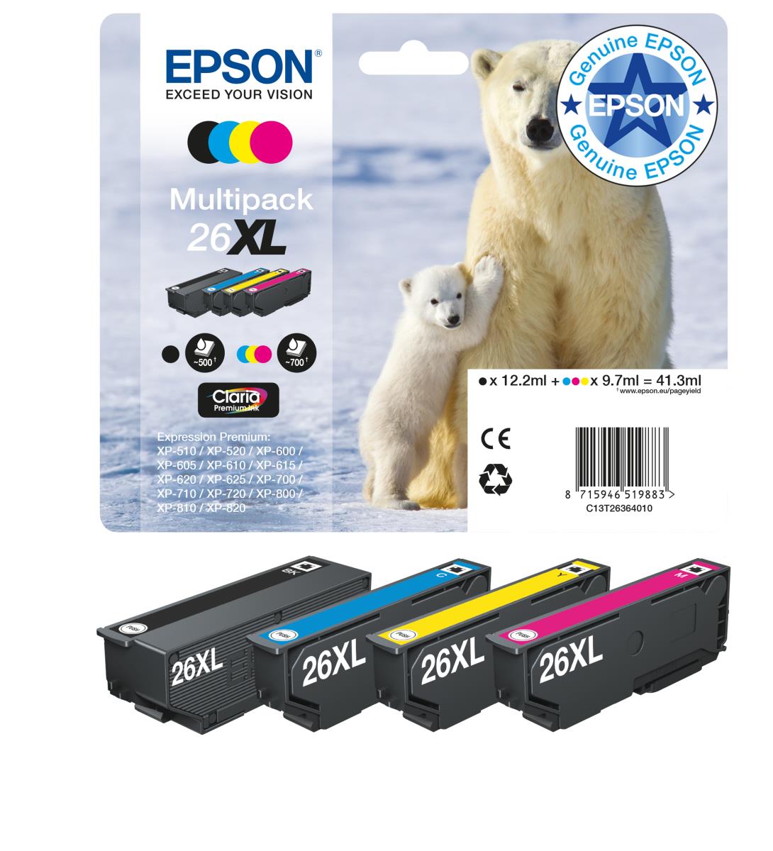 26XL 4 INK MULTI PACKCLARIA PREMIUM POLAR BEAR INK thumbnail