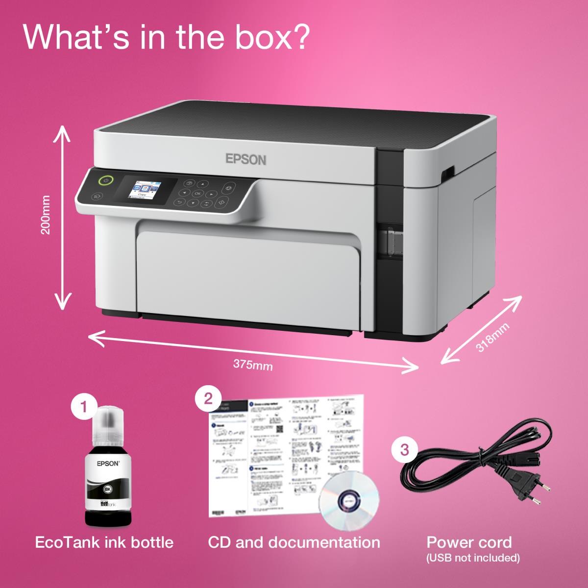 EcoTank ET-M2120 ET M2120 ETM2120 2120 - Multifunction printer - B/W - ink-jet - A4/Legal (media) - up to 15 ppm (printing) - 150 sheets - USB, Wi-Fi - white thumbnail