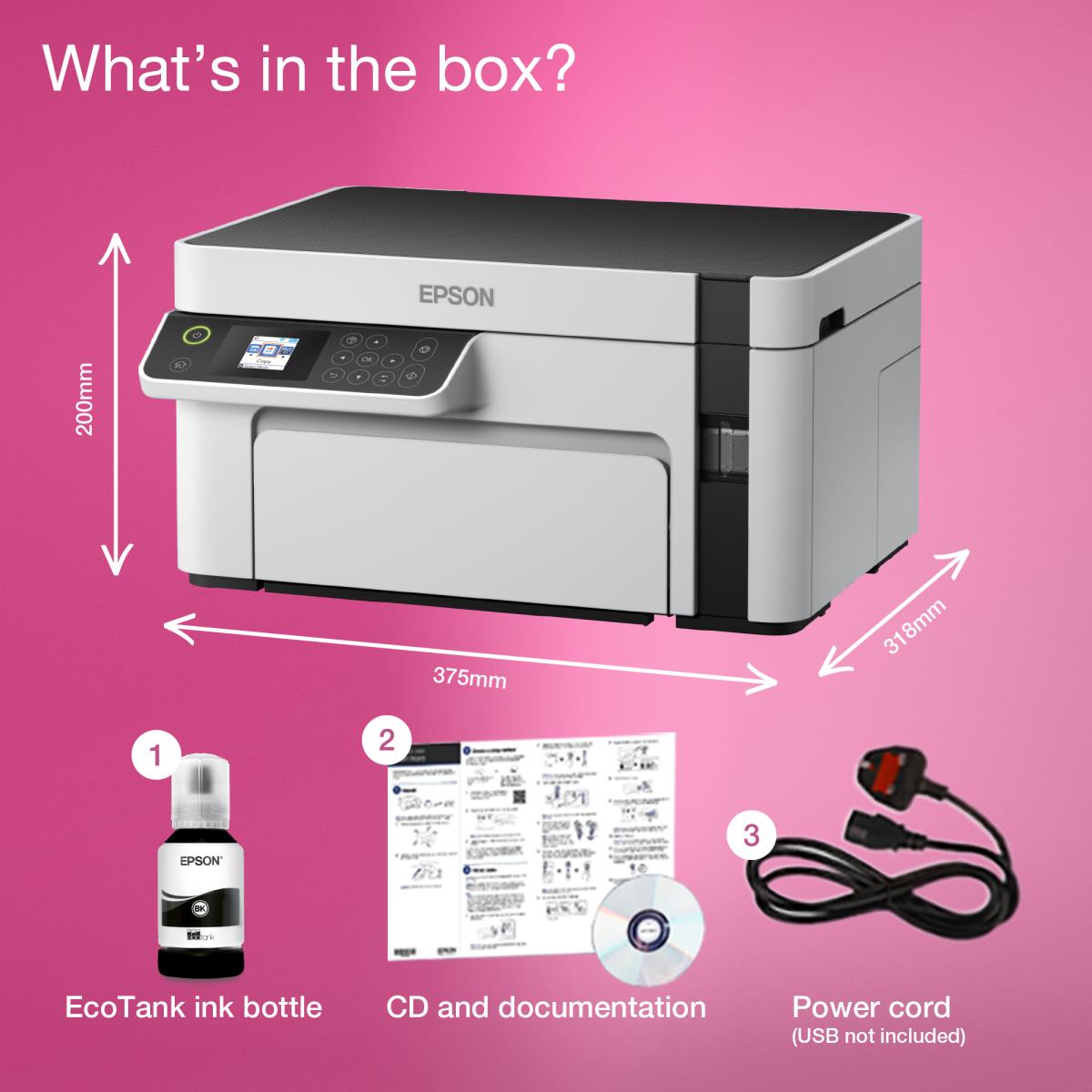 EcoTank ET-M2120 ET M2120 ETM2120 2120 - Multifunction printer - B/W - ink-jet - A4/Legal (media) - up to 15 ppm (printing) - 150 sheets - USB, Wi-Fi - white thumbnail