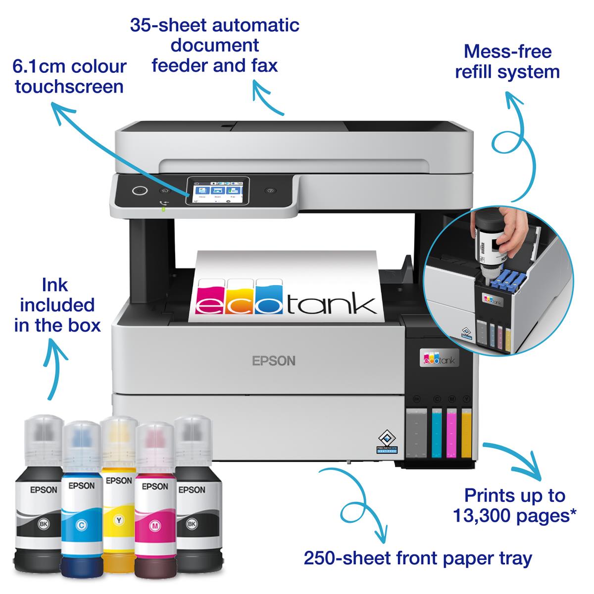 EcoTank ET-5170  ET 5170 ET5170 - Multifunction printer - colour - ink-jet - A4/Legal (media) - up to 17 ppm (printing) - 250 sheets - 33.6 Kbps - USB, LAN, Wi-Fi thumbnail