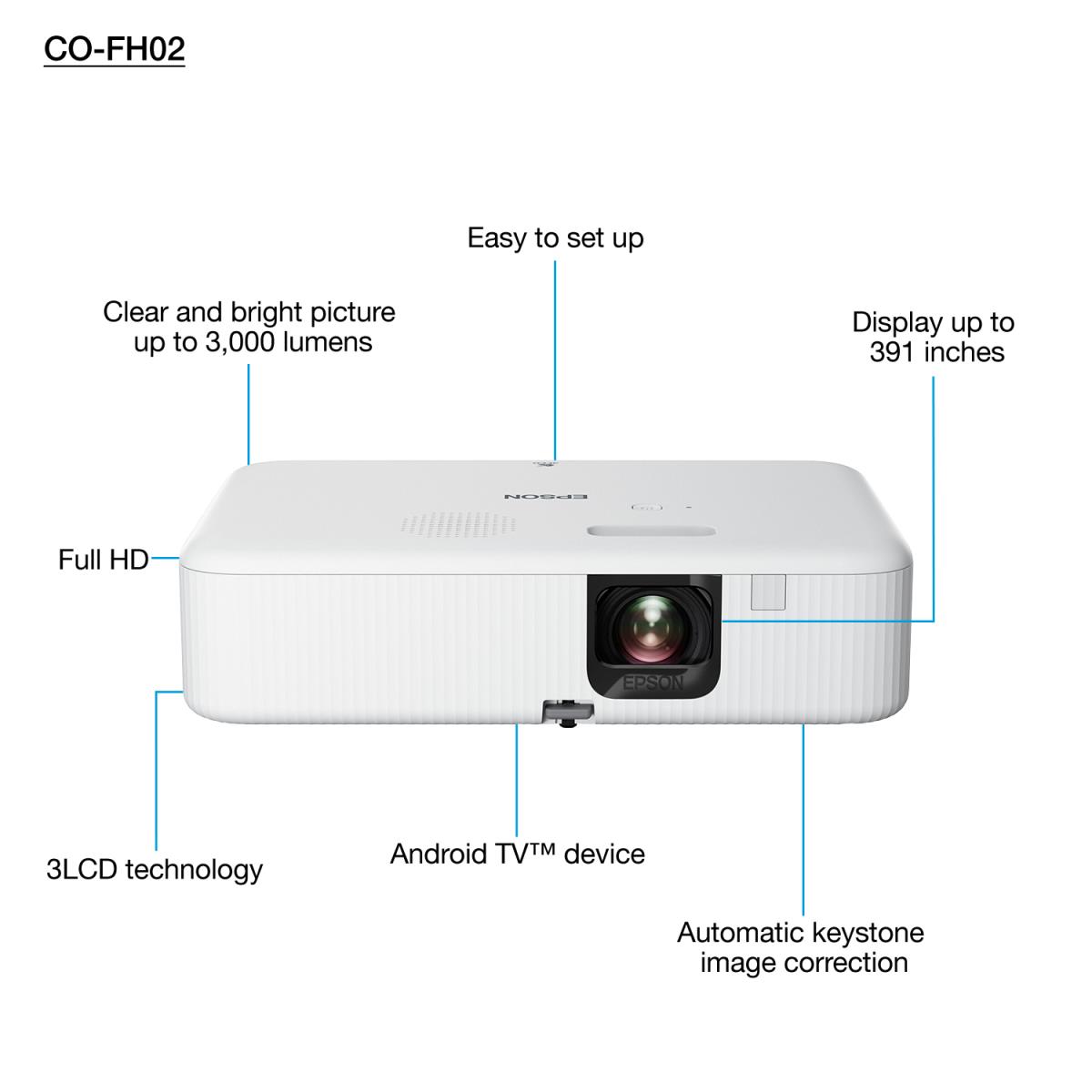 CO-FH02 - 3LCD projector - portable - 3000 lumens (white) - 3000 lumens (colour) - Full HD (1920 x 1080) - 16:9 - 1080p - black / white - Android TV thumbnail