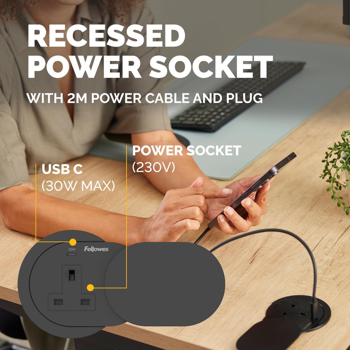 Power Spot with 1 x Power Socket and 1 USB C Black thumbnail