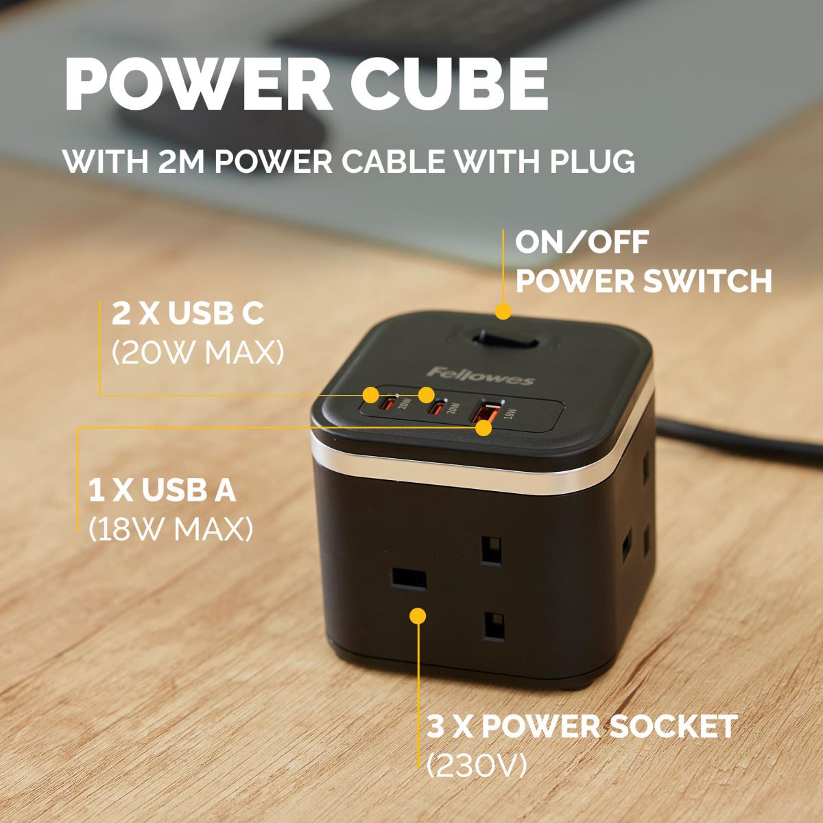 (NEW) FELLOWES  POWER CUBE TYPE G - BLACK 100136979 thumbnail