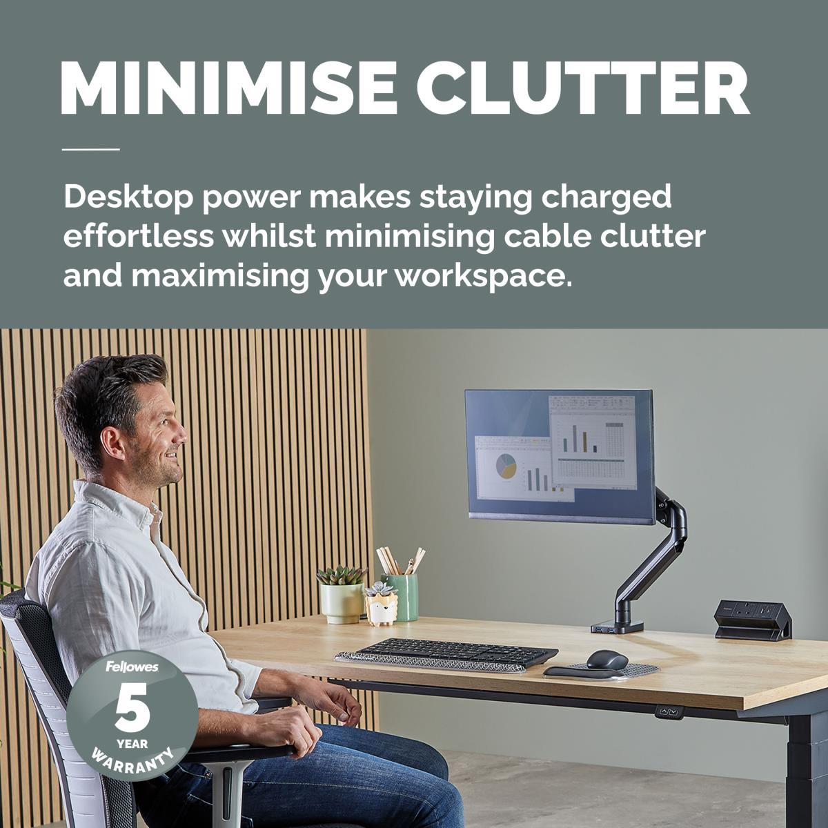 (NEW) FELLOWES  POWER DESK 2 TYPE G - BLACK 100136987 thumbnail