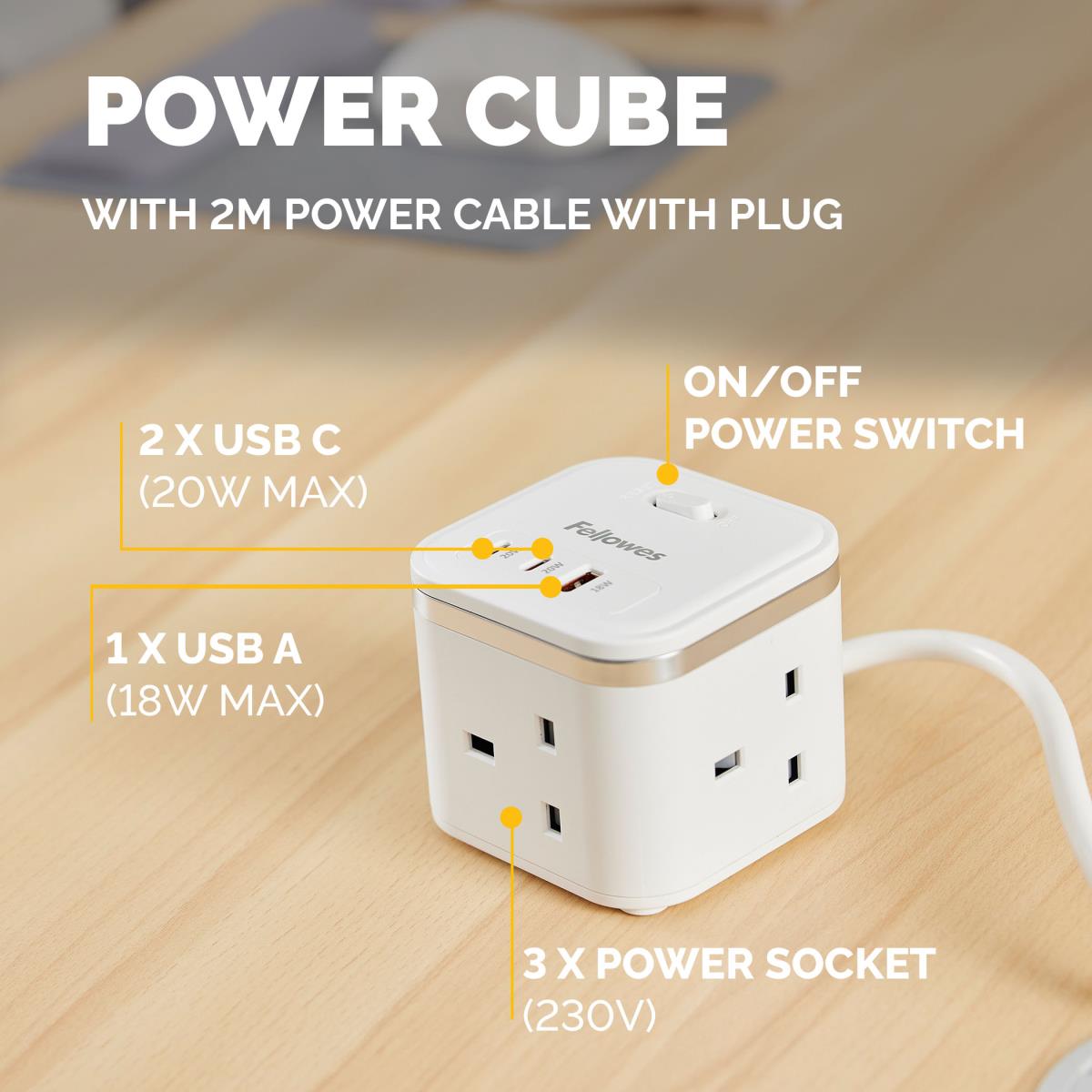 (NEW) FELLOWES  POWER CUBE TYPE G - WHITE 100137166 thumbnail