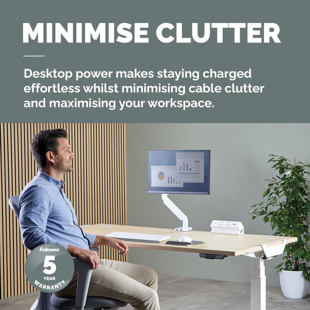 (NEW) FELLOWES  POWER DESK 2 TYPE G - WHITE 100137181 thumbnail
