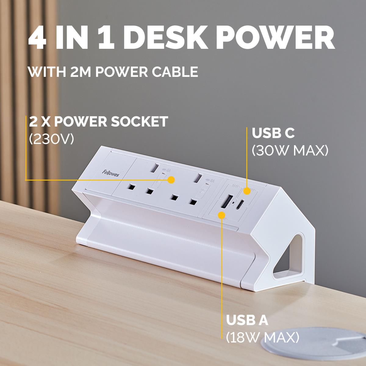(NEW) FELLOWES  POWER DESK 2 TYPE G - WHITE 100137181 thumbnail