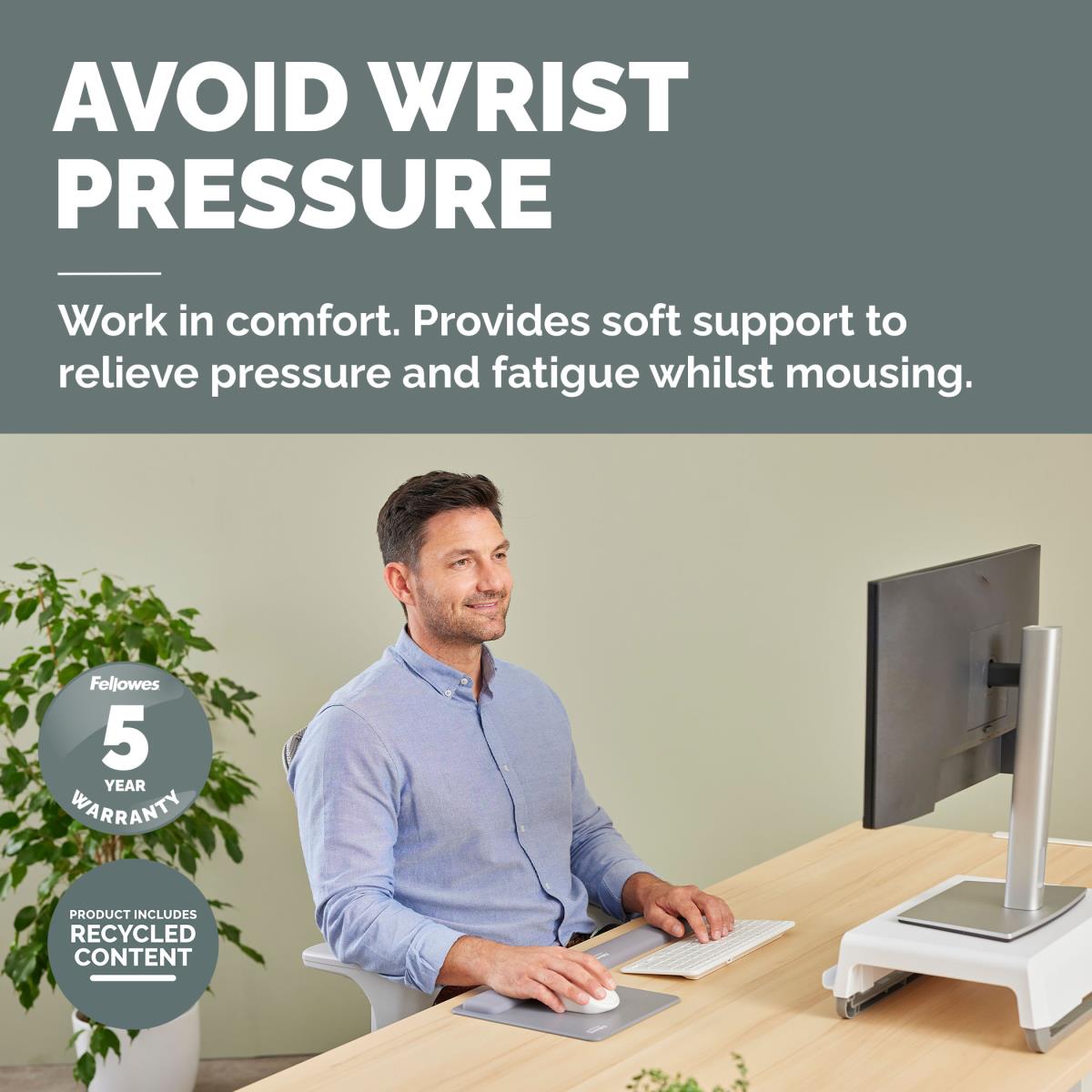 Breyta Mousepad Standard Wrist Rest Grey thumbnail