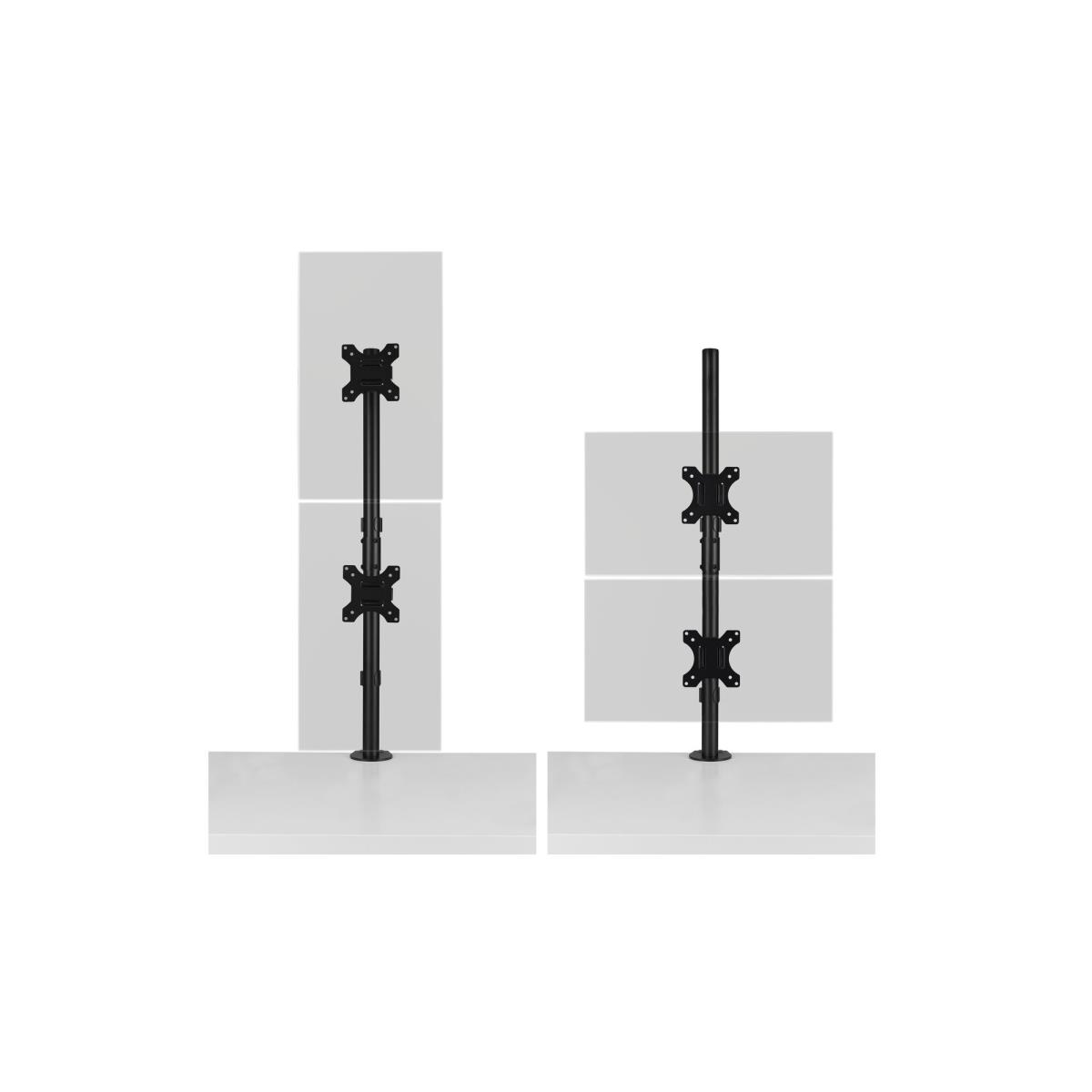 - Mounting kit (dual arm, C-clamp 10-88 mm, grommet mount 10-88 mm, pole, 2 VESA plates) - full-motion - for 2 flat panels - vertical stacking - steel - black - screen size: 13