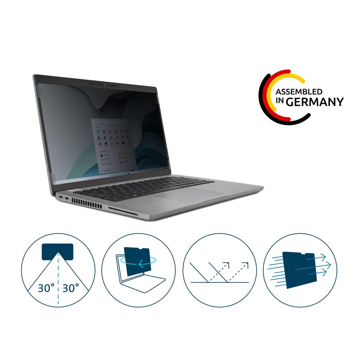 EQ Privacy Screen Filter for 14'' Laptops 16:10. Made with up to 54% post-consumer recycled (PCR) content. Ideal choice for organisations seeking a privacy solution that offers sustainability attributes; versatility; and advanced protection. thumbnail