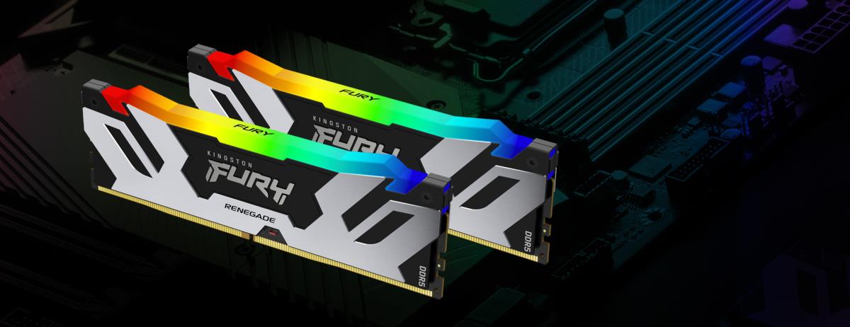 FURY Renegade KF564C32RSAK2-32 32GB (2x 16GB) DIMM System Memory, 6400MHz, DDR5, CL32, Silver, RGB, Intel XMP thumbnail