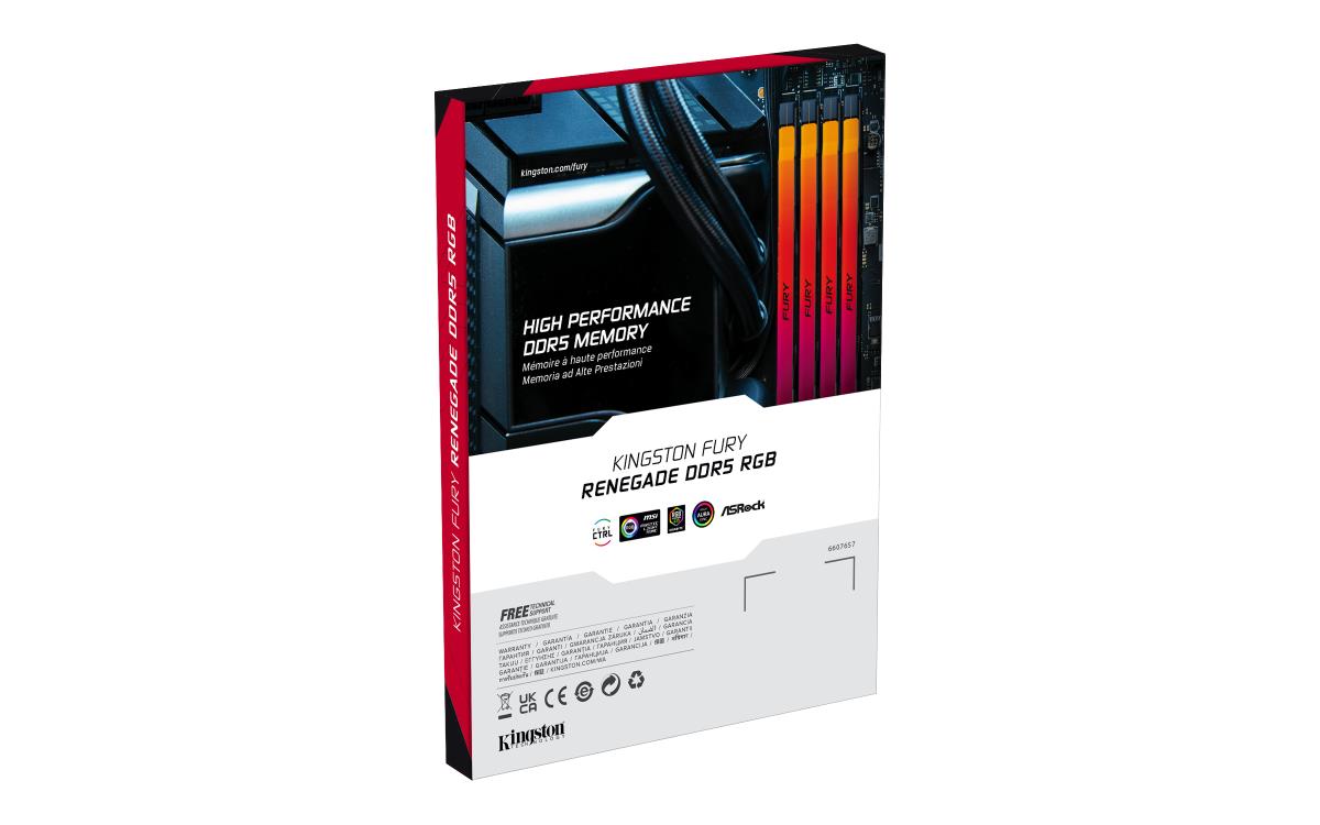 FURY Renegade KF564C32RSAK2-32 32GB (2x 16GB) DIMM System Memory, 6400MHz, DDR5, CL32, Silver, RGB, Intel XMP thumbnail