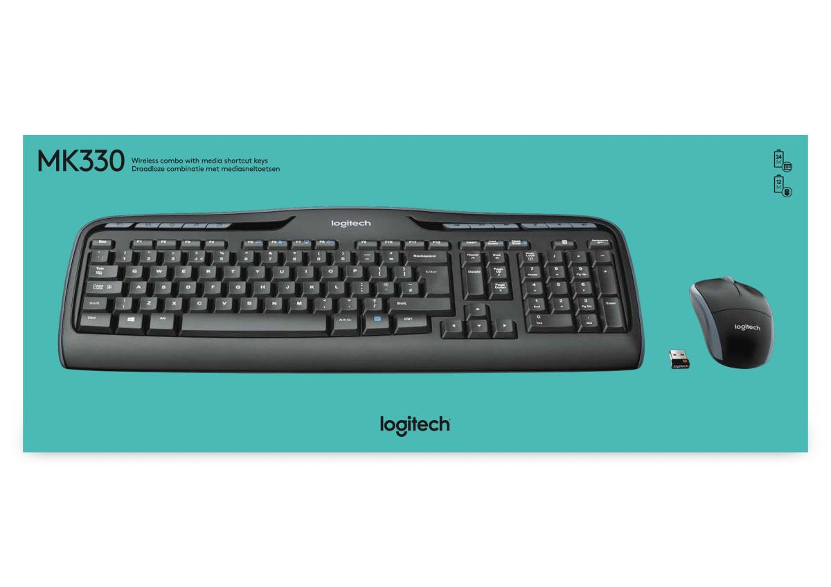 EU Product - MK320 - Standard - Wireless - RF Wireless - QWERTY - Black - Mouse included thumbnail