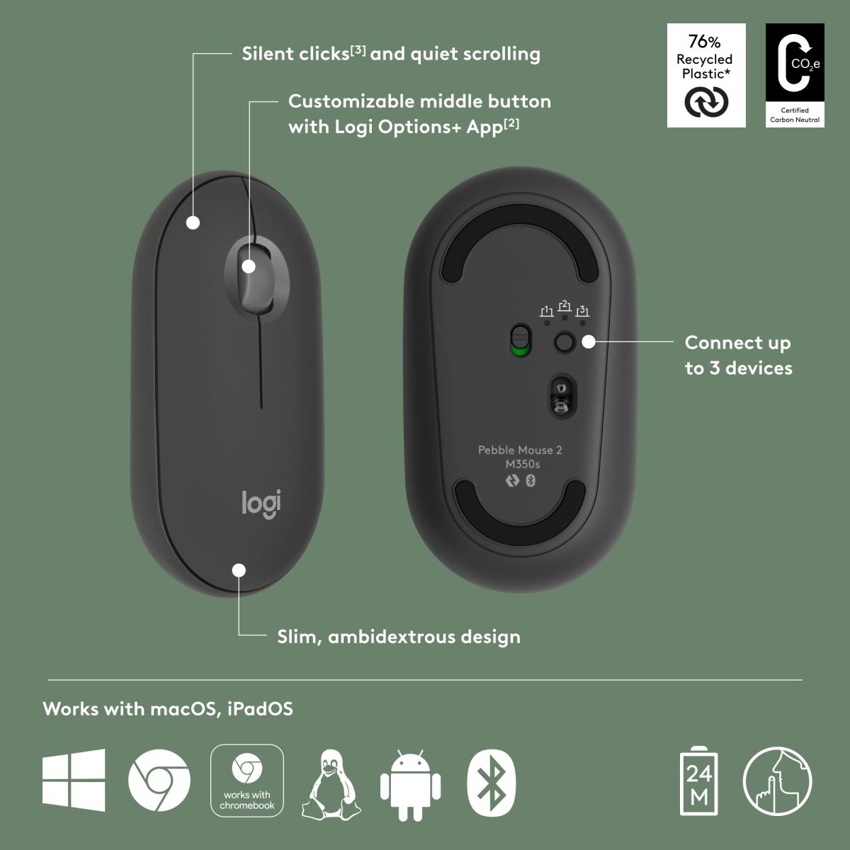 PEBBLE MOUSE 2 M350S GRAPHITE thumbnail