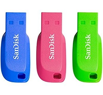 16GB Cruzer Blade USB 2.0 Flash Drive 3 Pack - Blue, Green and Pink thumbnail