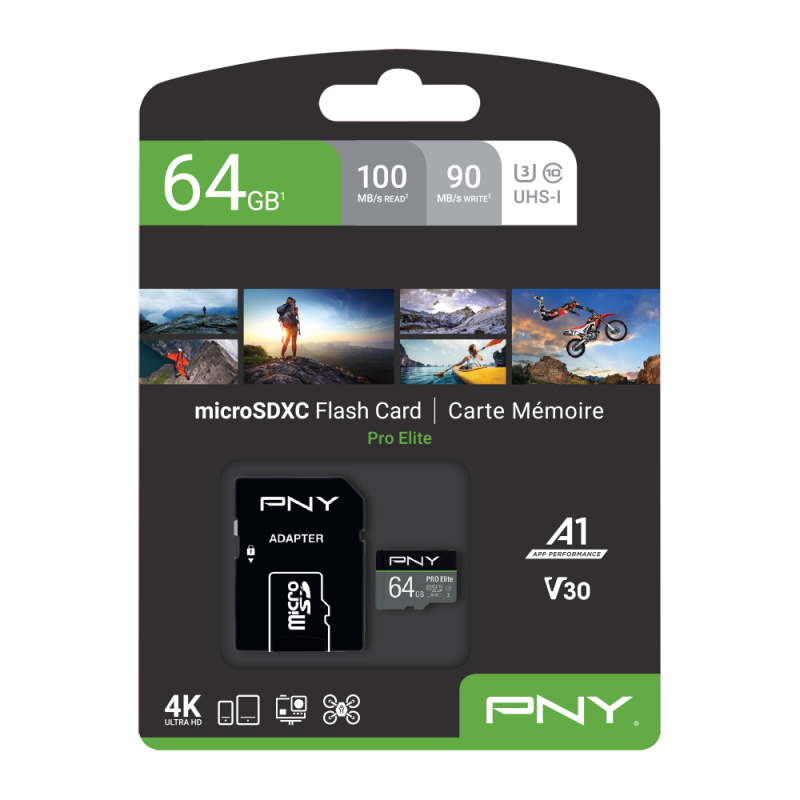EU Product - SD MicroSD XC Card  64GB PNY Pro Elite R100MB/s W60MB/s reta thumbnail