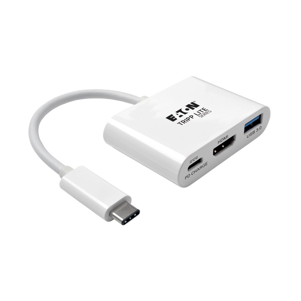 Eaton Tripp Lite Series USB C to HDMI Multiport Video Adapter Converter 1080p w/ USB-A Hub & USB-C PD Charging, Thunderbolt 3 CompatibleUSB Type C to HDMI, USB-C to HDMI, USB Type-C to HDMI - External video adapter - USB-C 3.1 - HDMI - white thumbnail