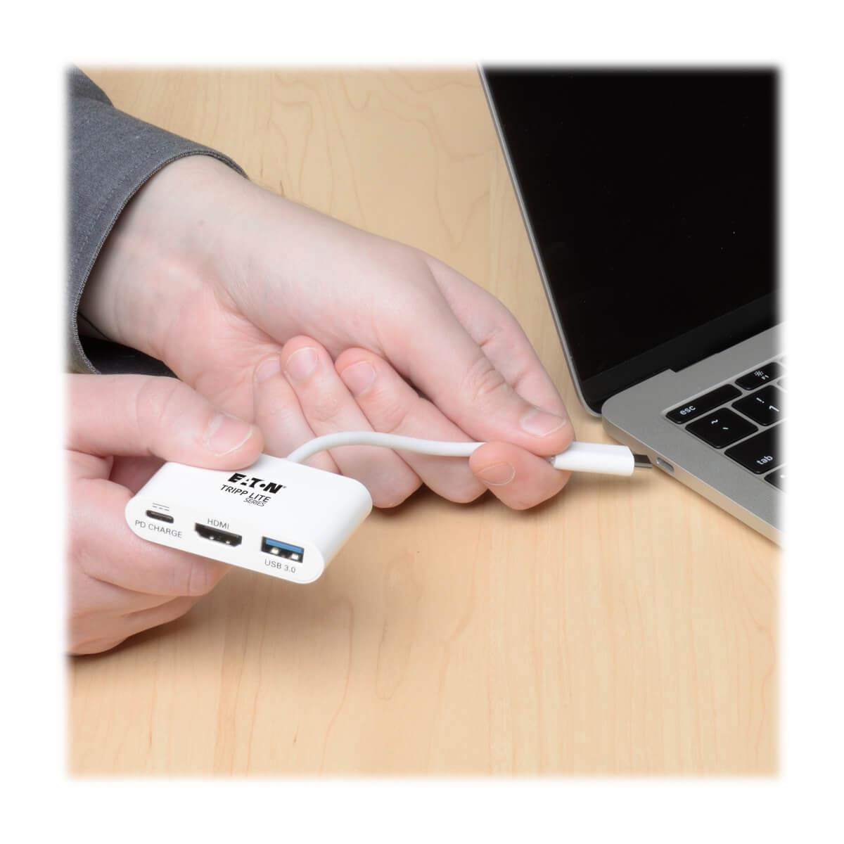 Eaton Tripp Lite Series USB C to HDMI Multiport Video Adapter Converter 1080p w/ USB-A Hub & USB-C PD Charging, Thunderbolt 3 CompatibleUSB Type C to HDMI, USB-C to HDMI, USB Type-C to HDMI - External video adapter - USB-C 3.1 - HDMI - white thumbnail