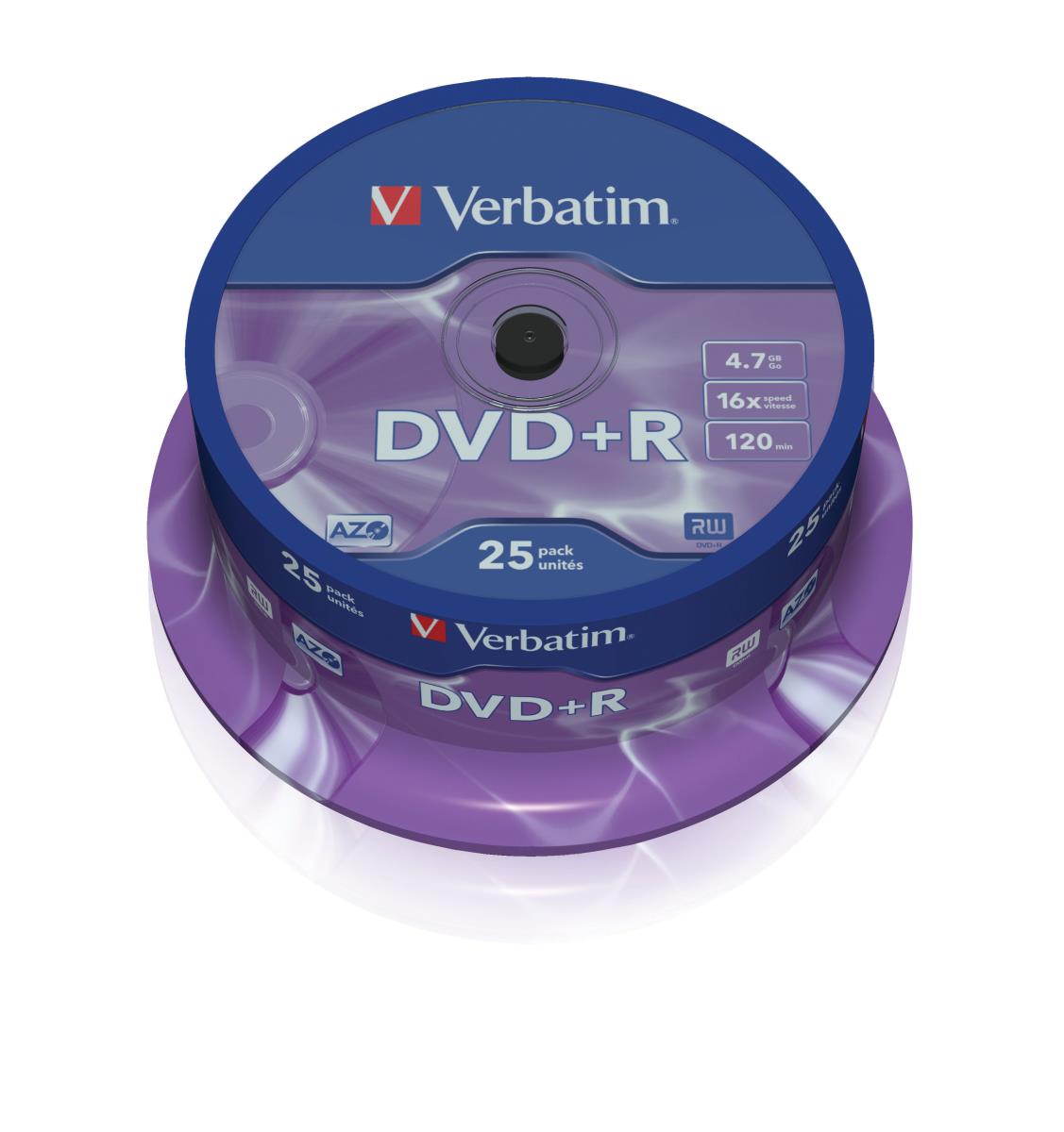 DVD+R AZO 4.7GB 16X MATT SILVER SURFACE 25 PK SPIND thumbnail
