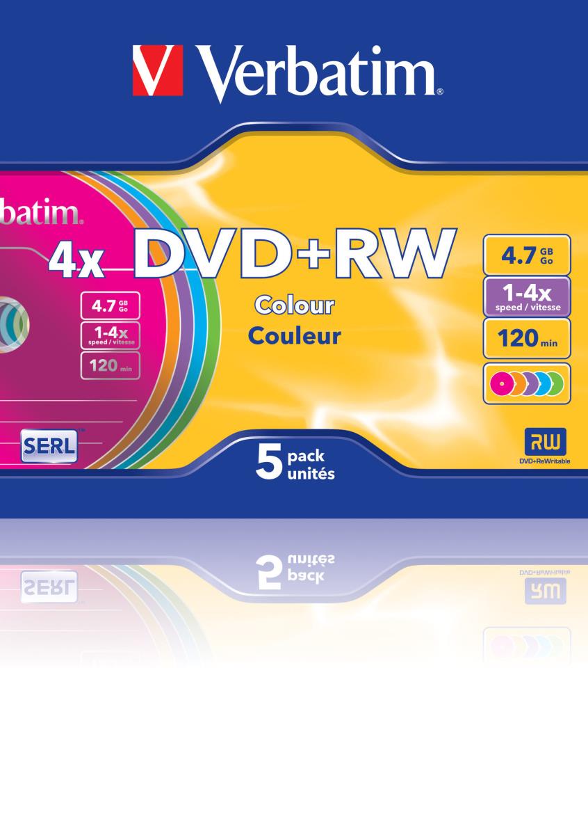 DVD+RW SERL 4.7GB 4X COLOUR SURFACE (5 PACK) thumbnail