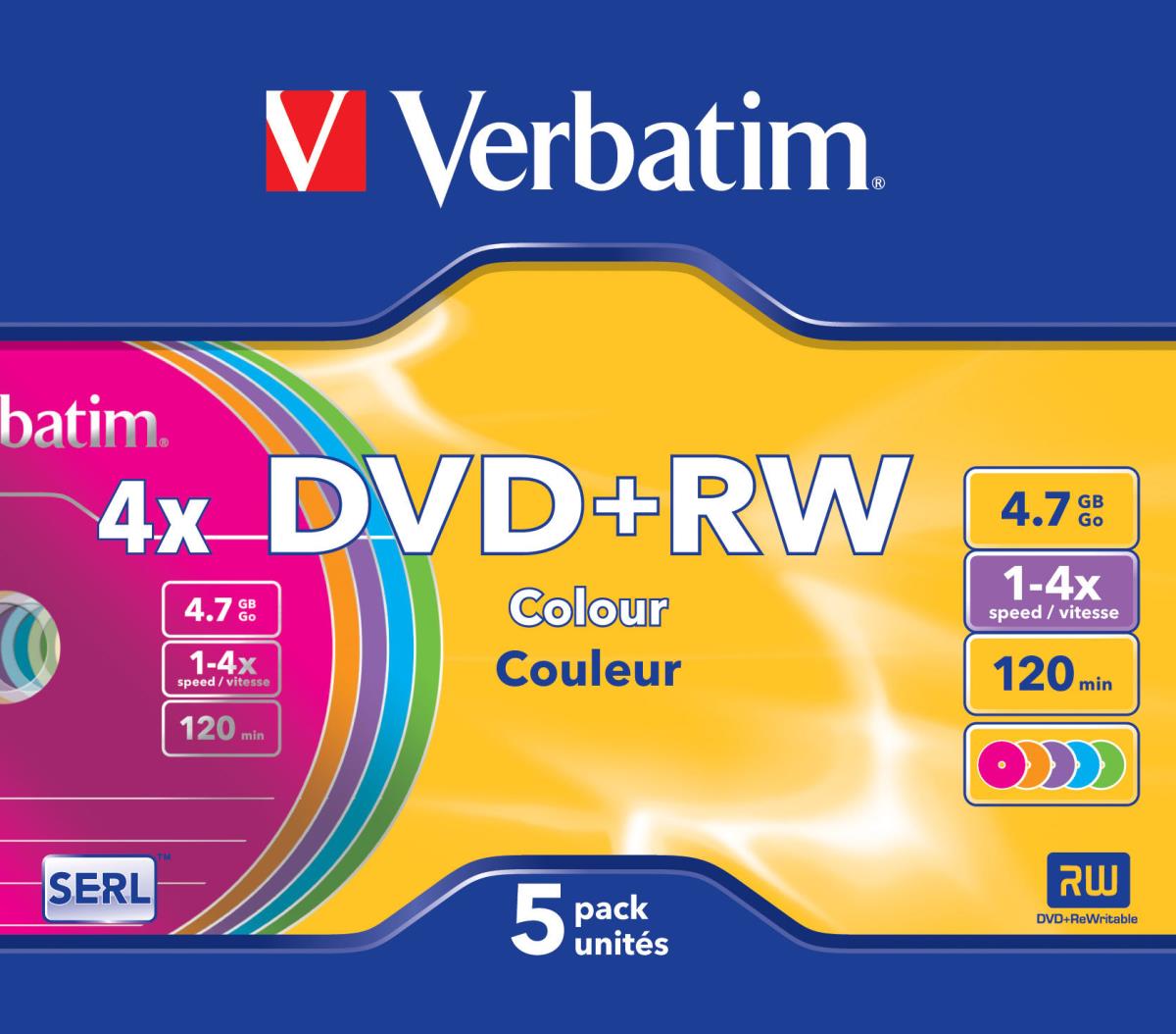 DVD+RW SERL 4.7GB 4X COLOUR SURFACE (5 PACK) thumbnail