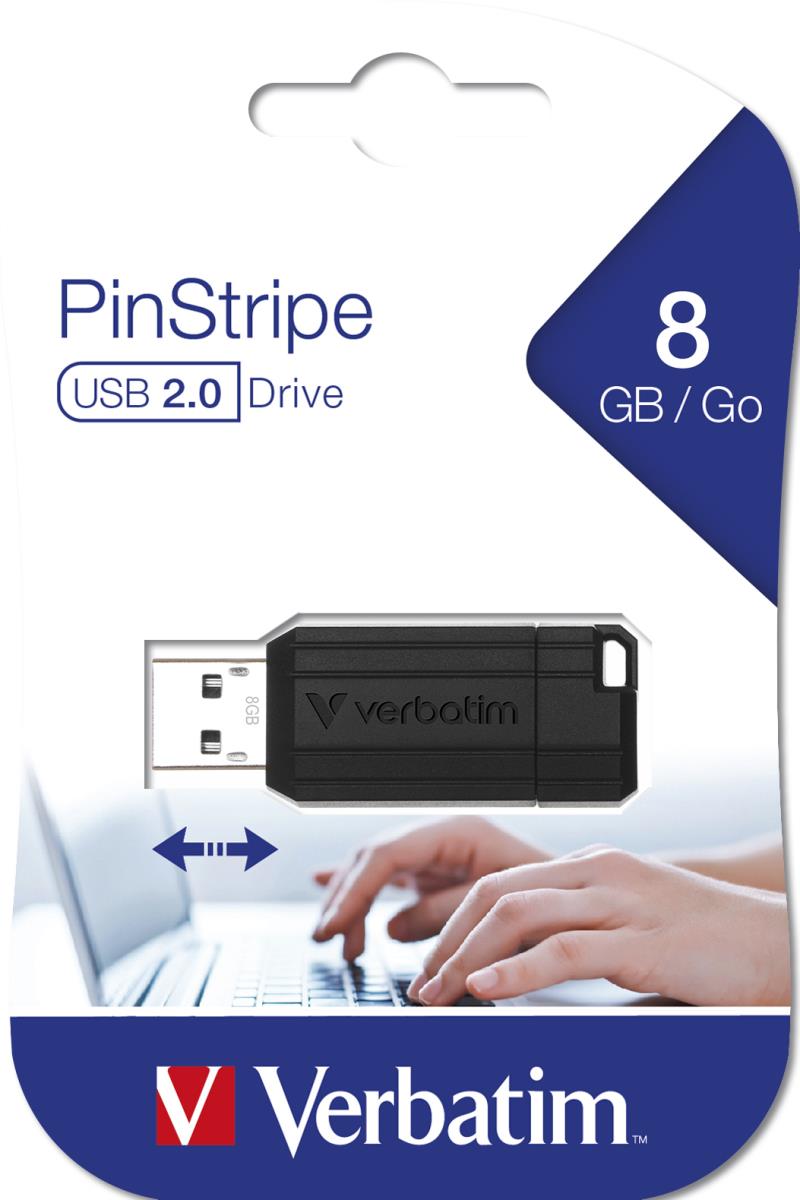 8GB Verbatim Store 'n' Go PinStripe USB 2.0 Blk Flash Drive thumbnail