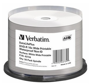 DVD-R AZO 4.7GB 16X DL+ WIDE GLOSSY WATERPROOF PRINTABLE SUR thumbnail