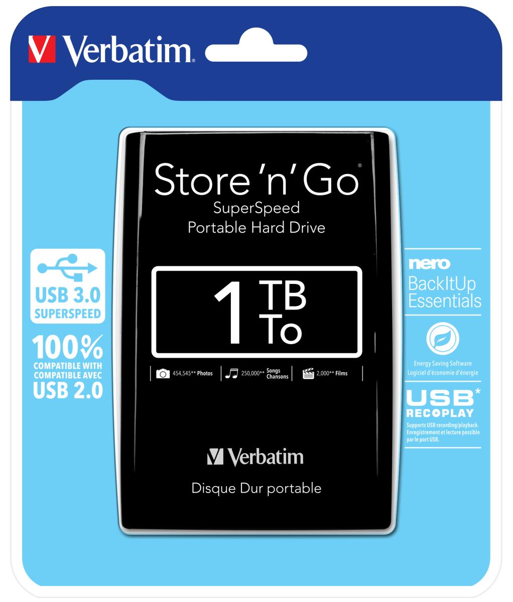 1TB Verbatim Store 'n' Go 2.5 inch USB 3.0 Black HDD thumbnail