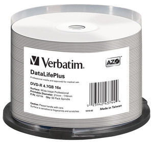 DVD-R AZO 4.7GB 16X DL+ WIDE PRINTABLE SURFACE NO-I thumbnail