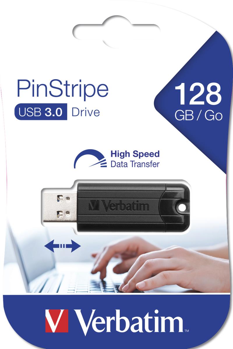128GB Verbatim Store'n'Go PinStripe USB 3.0 Blk Flash Drive thumbnail