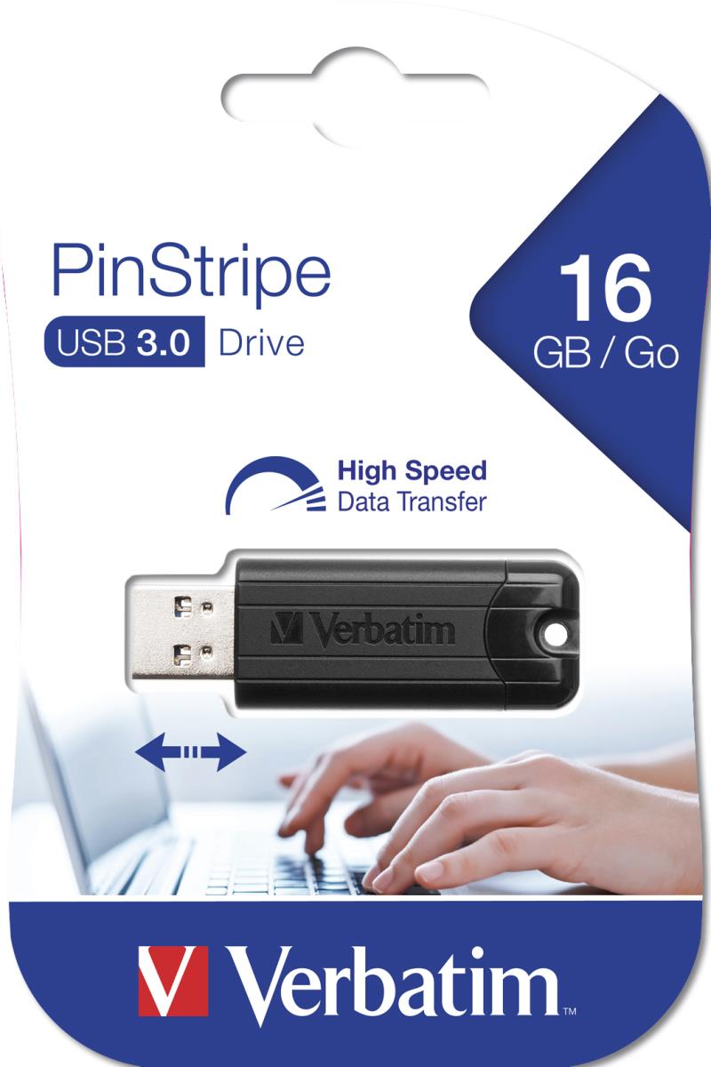 16GB Verbatim Store'n'Go PinStripe USB 3.0 Black Flash Drive thumbnail