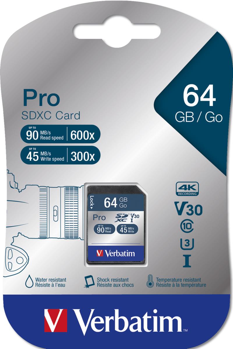 64GB Verbatim Pro U3 SDXC Class 10 Memory Card thumbnail