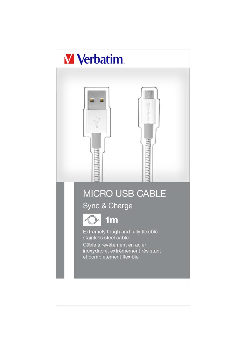 MICRO B USB CABLE SYNC & CHARGE 100CM SILVER thumbnail