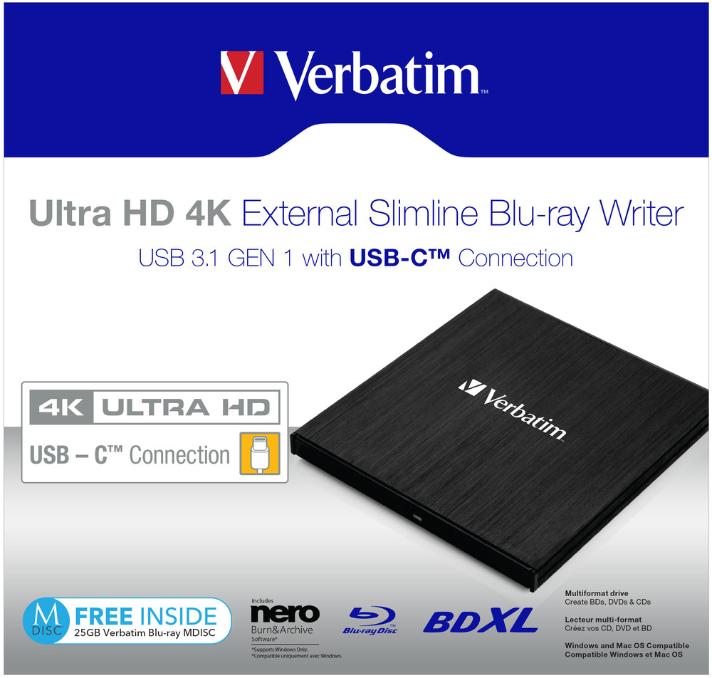 EXTERNAL SLIMLINE BLU-RAY WRITER ULTRA HD 4K USB3.1 thumbnail