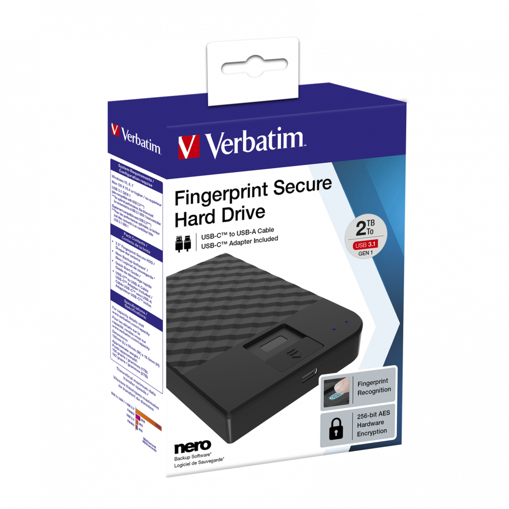 2TB Verbatim Fingerprint Secure 2.5 inch USB 3.0 256 AES Enc thumbnail