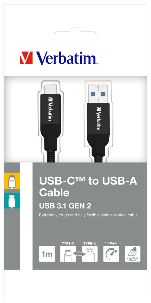USB 3.1 TYPE-C TO USB-A STAINLESS STEEL CABLE 100CM thumbnail