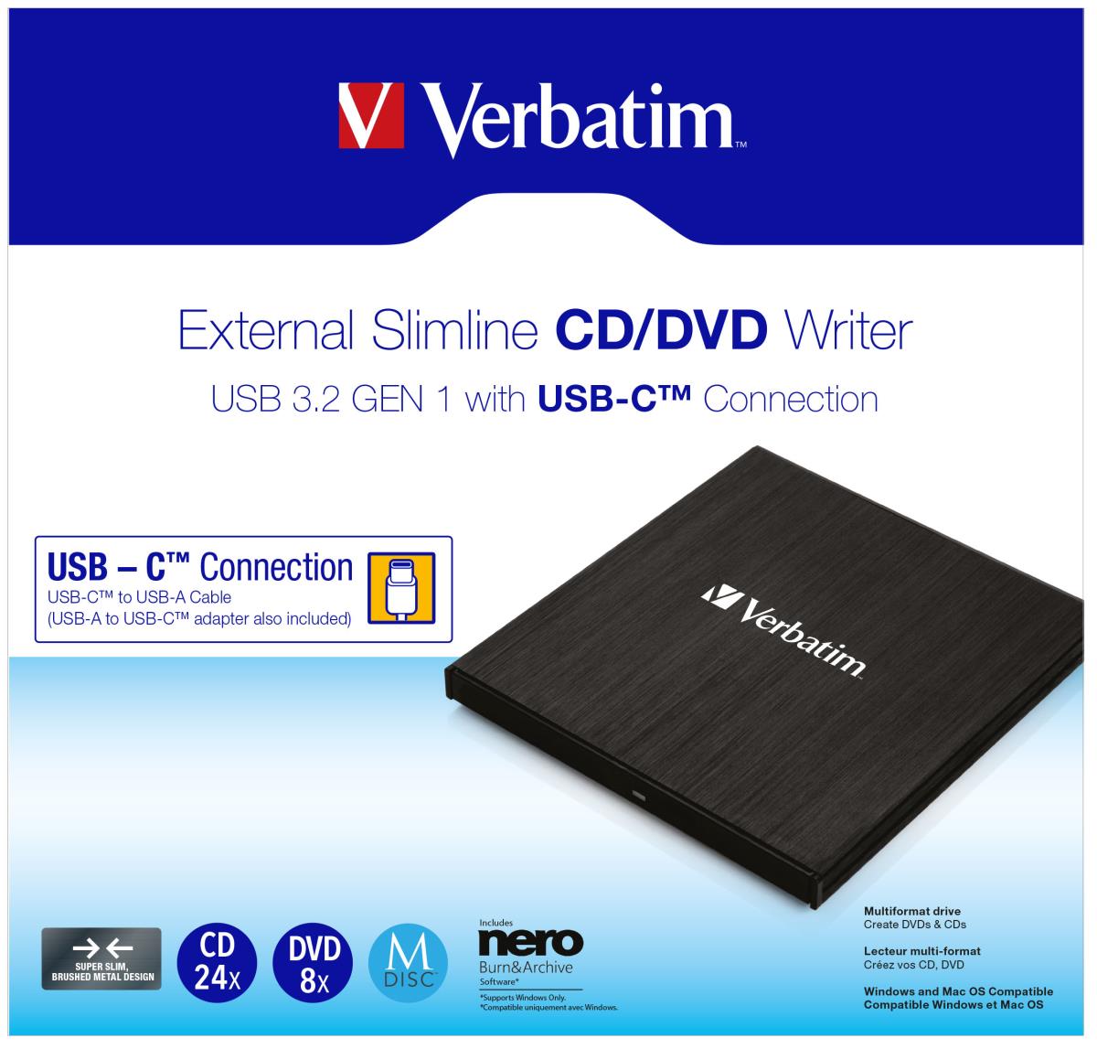 External Slimline CD/DVD Writer USB 3.2 Gen 1/USB-C thumbnail