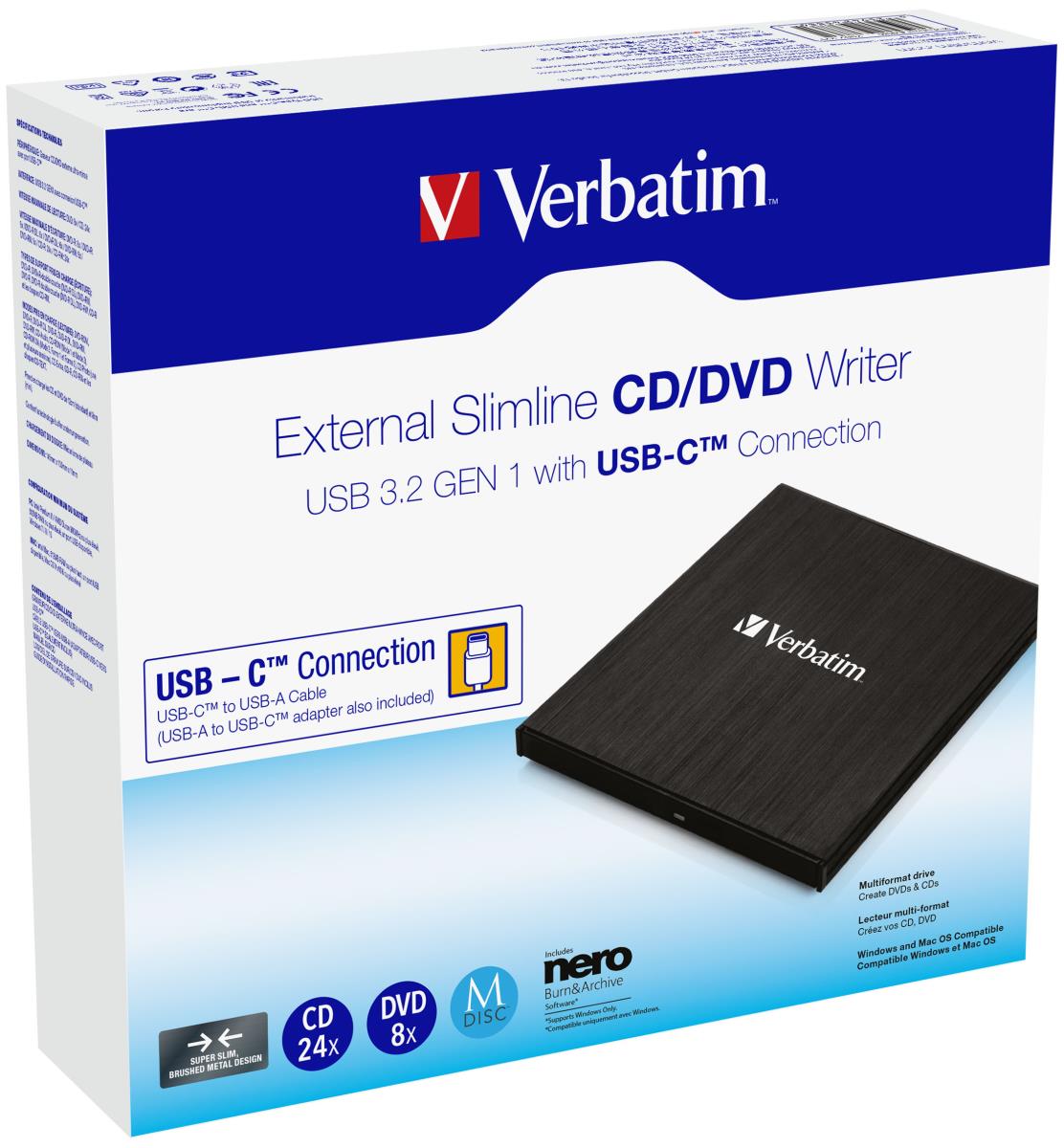 External Slimline CD/DVD Writer USB 3.2 Gen 1/USB-C thumbnail
