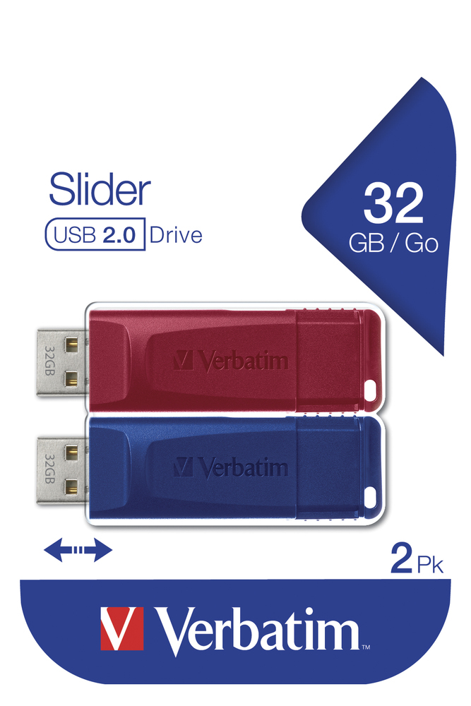 USB Drive 2.0 Store 'N' Go Slider 2 X 32GB Red/Blue thumbnail