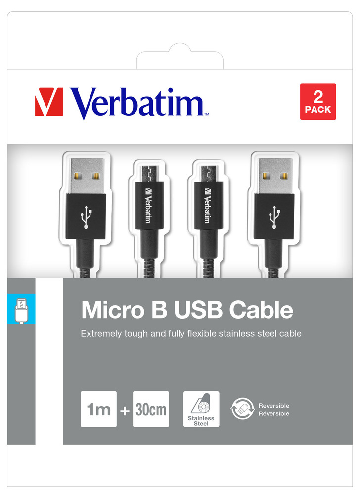 EU Product - micro USB -> USB B 1x 100cm, 1x 30cm schwarz thumbnail