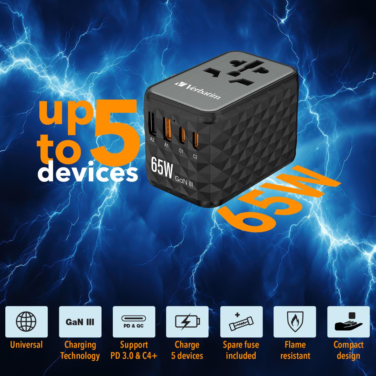 GAN III UNIVERSAL TRAVEL ADAPTER UTA-05 WITH 2 X US thumbnail
